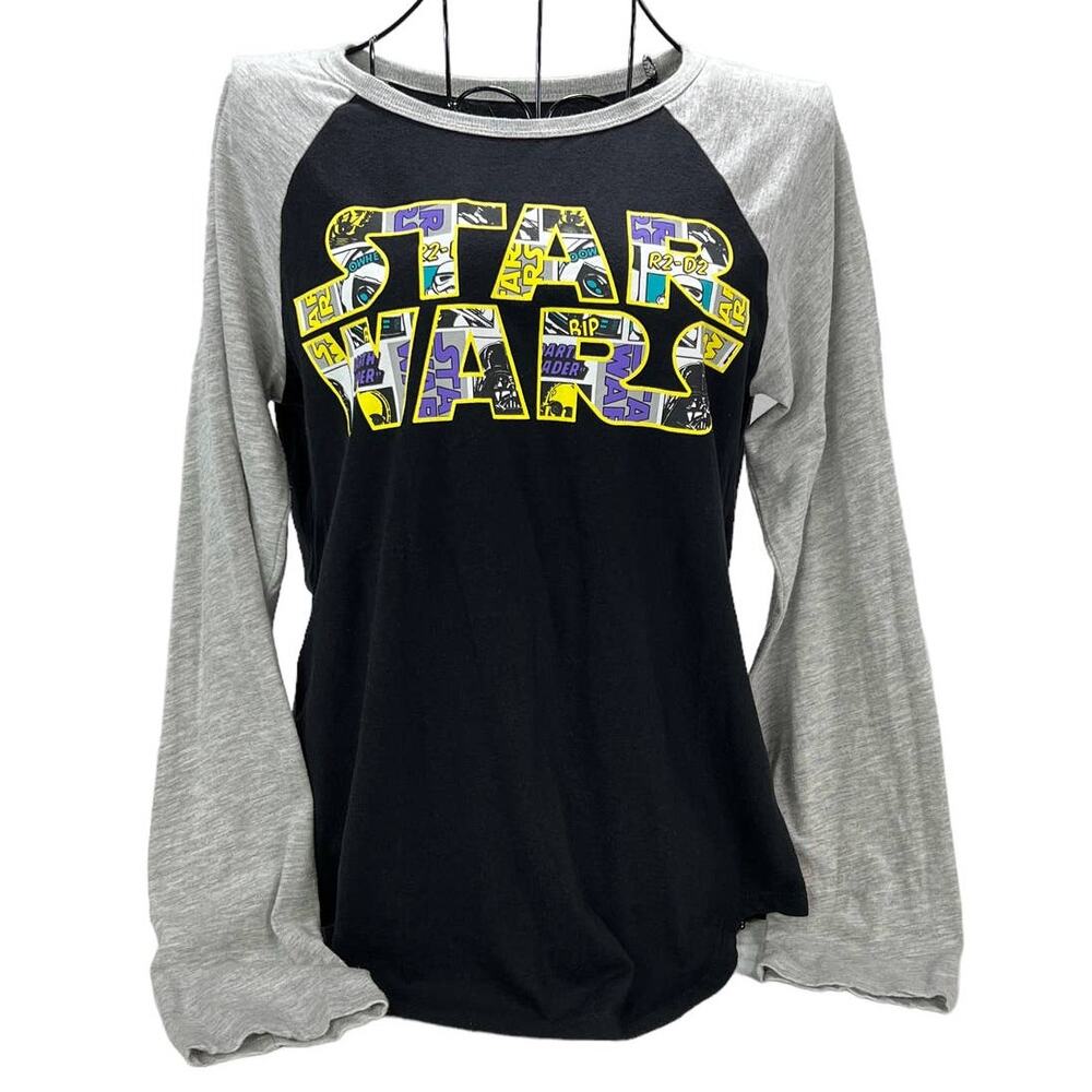 Star Wars Long Sleeve Jersey Sleep Shirt | Black Gray Small | Soft Pajama Top